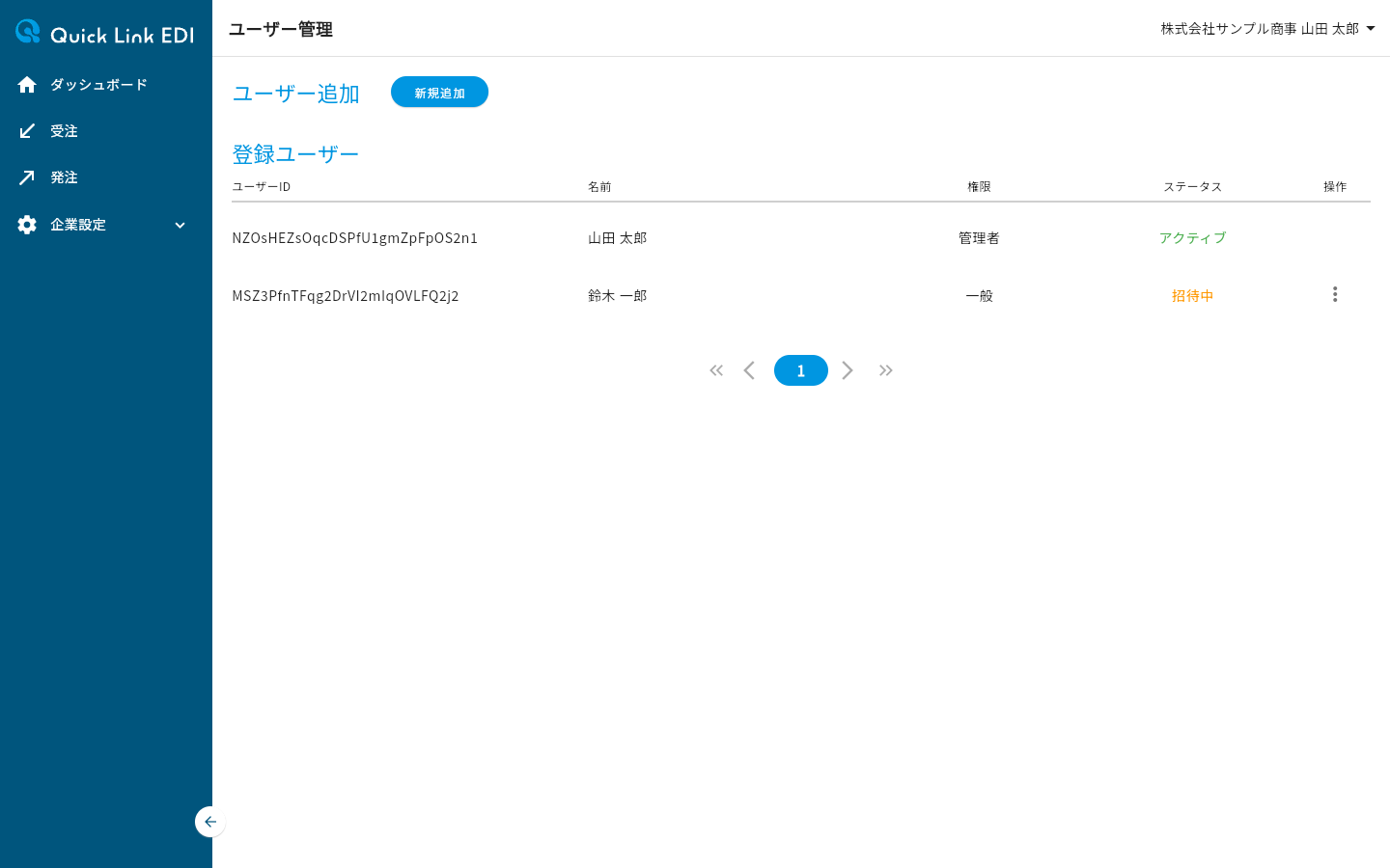 招待中のユーザーが追加された一覧